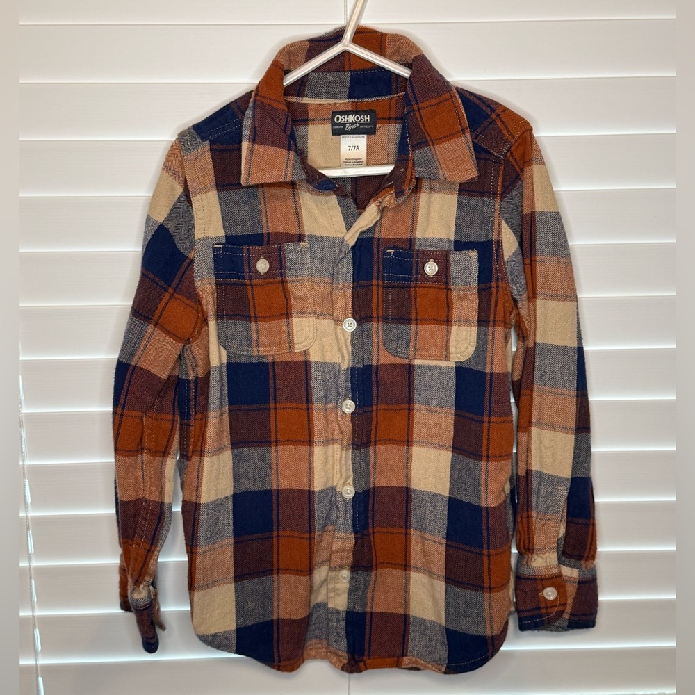 OshKosh B'gosh Kids Plaid Shirt - Navy, Orange, Beige